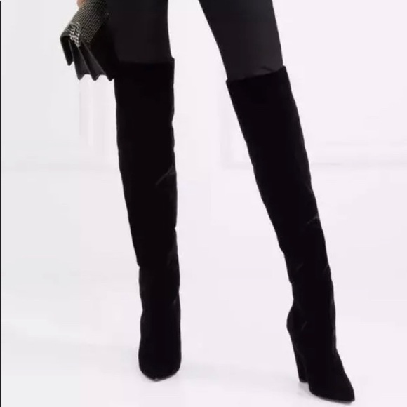 YSL Saint Laurent Niki Thigh High Boots Velvet 37 - Picture 2 of 7